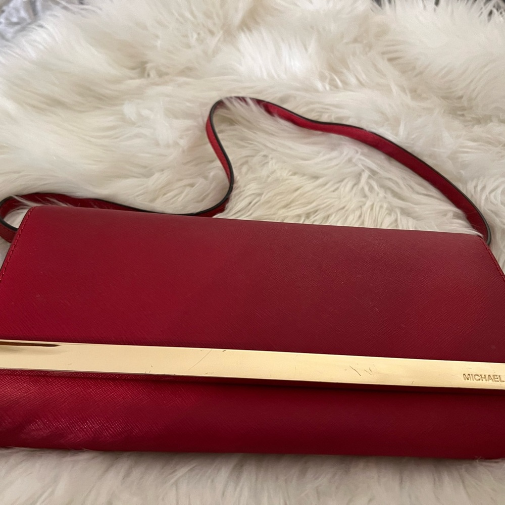 MICHAEL Michael Kors Red Leather Tilda Clutch Bag